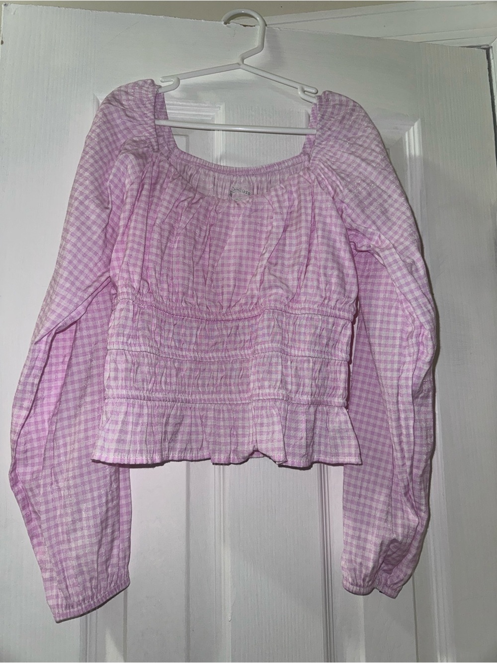 Art Class Girls Pink Gingham Smocked Long Sleeve Top Size L 10/12